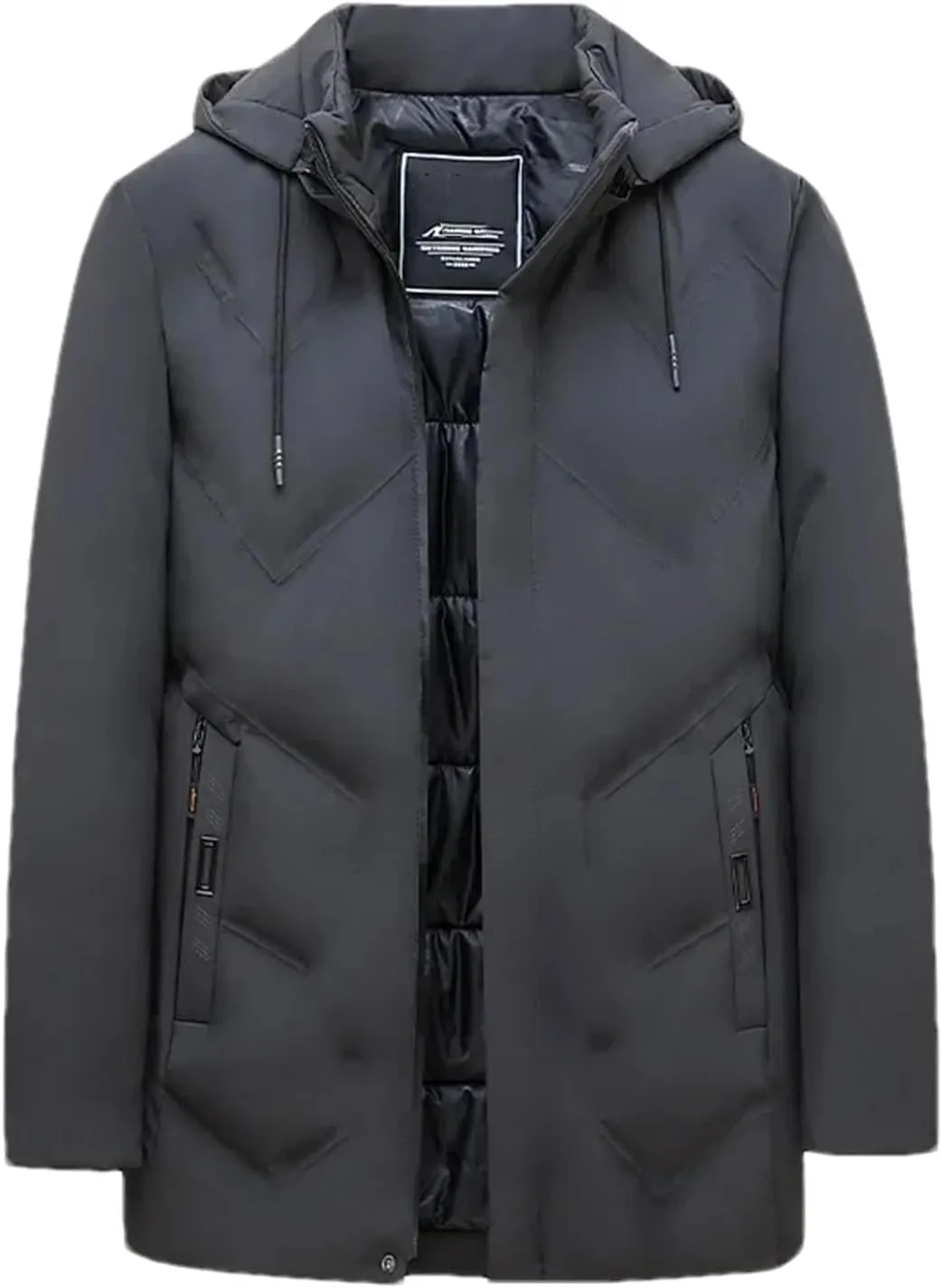 Men's Drawstring Hooded Stand Collar Cotton-Padded Thick And Warm Casual Parka Coat