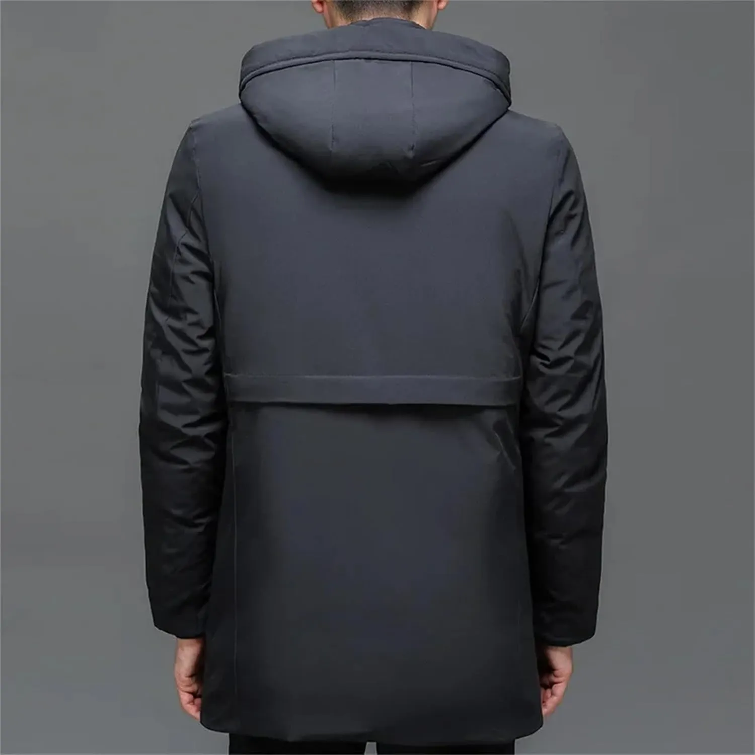 Men's Drawstring Hooded Stand Collar Cotton-Padded Thick And Warm Casual Parka Coat