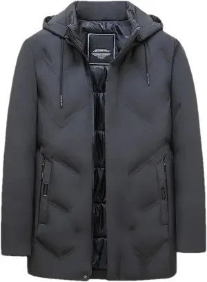 Men's Drawstring Hooded Stand Collar Cotton-Padded Thick And Warm Casual Parka Coat