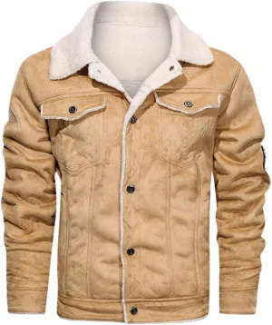 Mens Faux Shearling Rancher Bomber Jacket Sheepskin Leather Warm Duffle Trench Coat Warm Wool Lined Mountain Faux Jackets