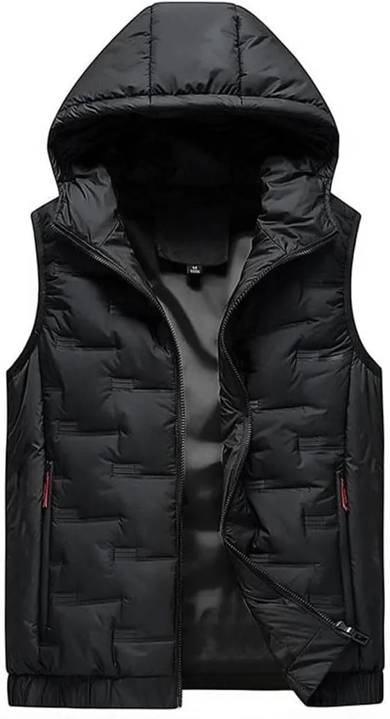 Mens Hooded Coats Sleeveless Jacket Down Vest Warm Thick Cotton-Padded