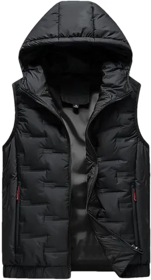 Mens Hooded Coats Sleeveless Jacket Down Vest Warm Thick Cotton-Padded