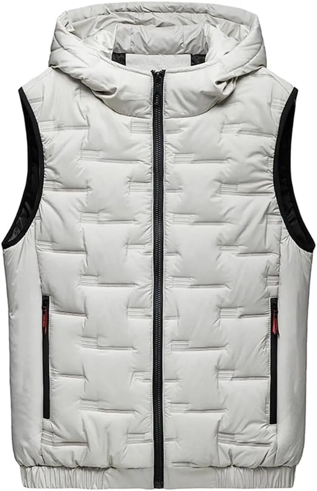 Mens Hooded Coats Sleeveless Jacket Down Vest Warm Thick Cotton-Padded