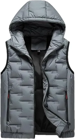 Mens Hooded Coats Sleeveless Jacket Down Vest Warm Thick Cotton-Padded