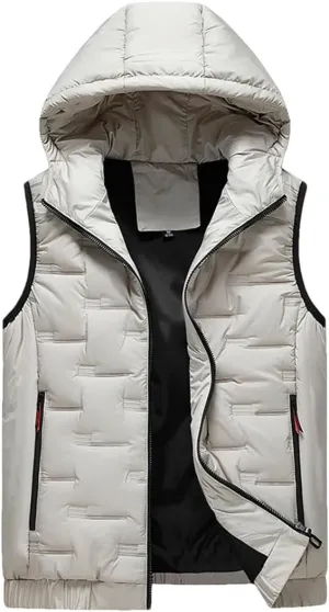 Mens Hooded Coats Sleeveless Jacket Down Vest Warm Thick Cotton-Padded