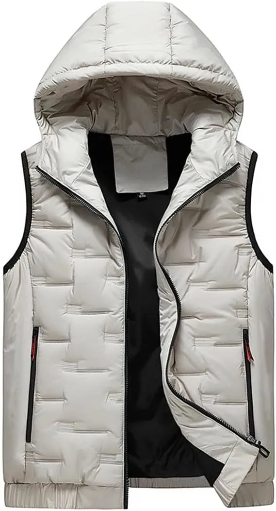 Mens Hooded Coats Sleeveless Jacket Down Vest Warm Thick Cotton-Padded