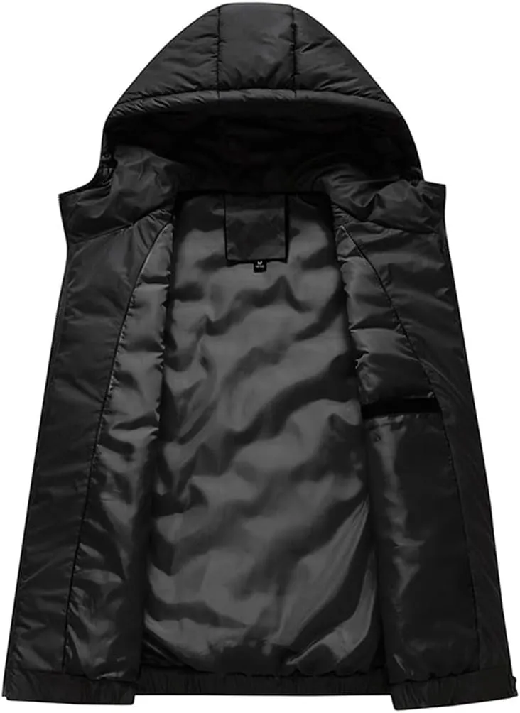 Mens Hooded Coats Sleeveless Jacket Down Vest Warm Thick Cotton-Padded