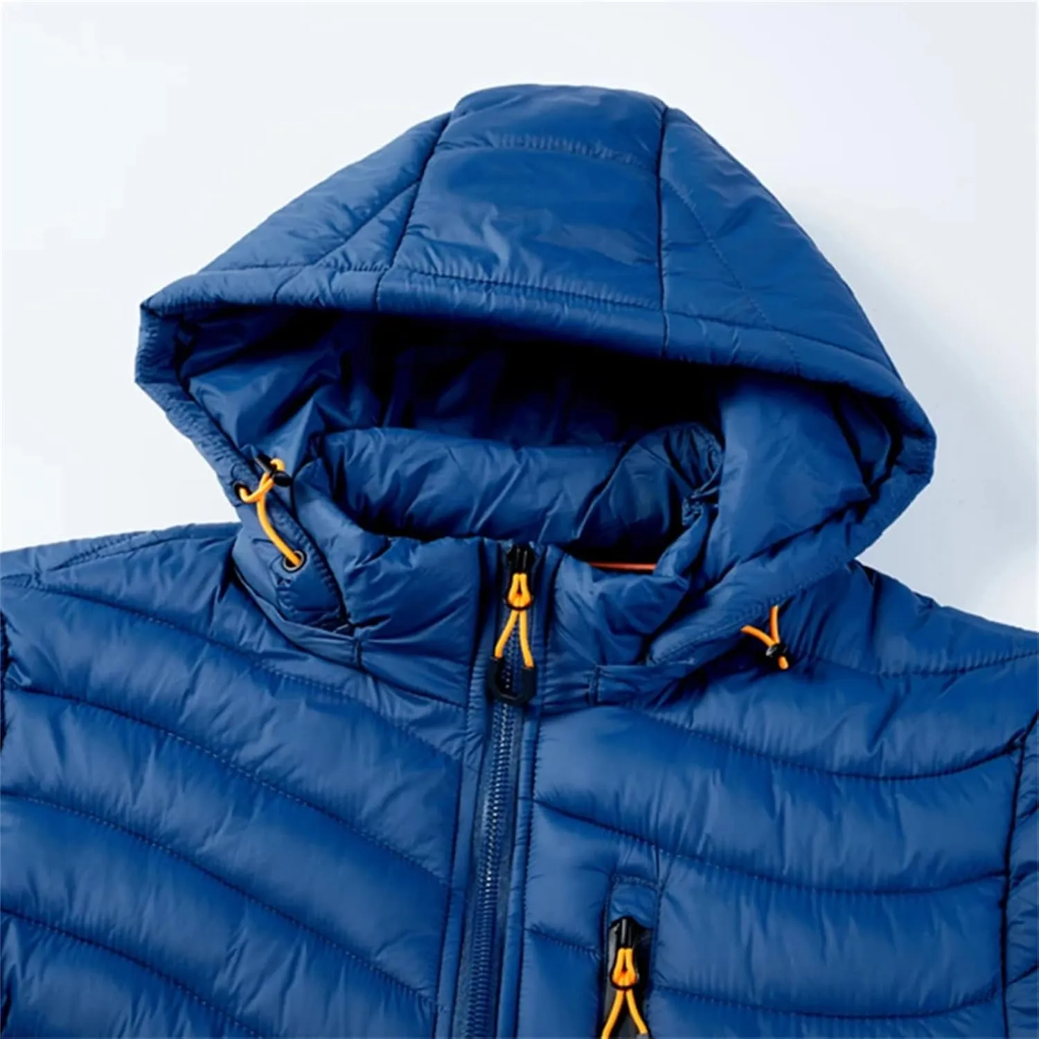Men's Hooded Stand Collar Zipper Cotton-Padded Thickened Warm Casual Multi Pocket Parka Coat
