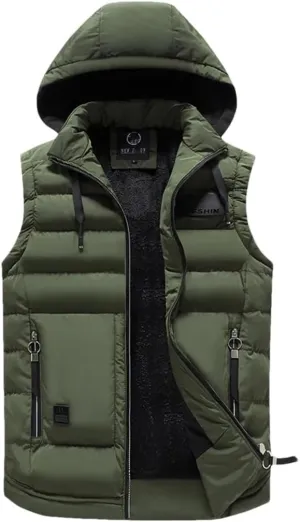 Men's Outdoors Vest Cotton-Padded Vest Warm Hooded Waistcoat Coats Vests