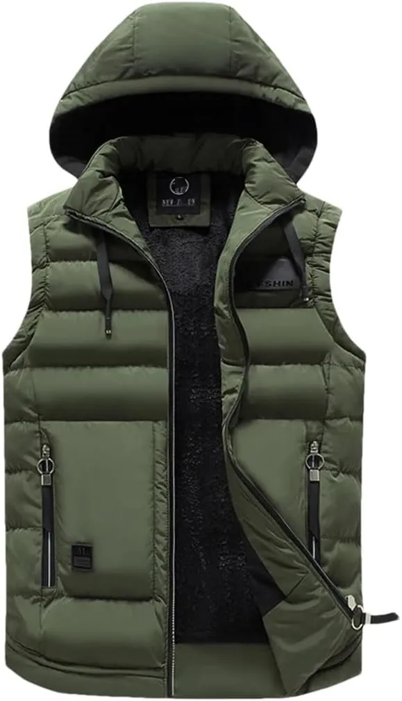 Men's Outdoors Vest Cotton-Padded Vest Warm Hooded Waistcoat Coats Vests