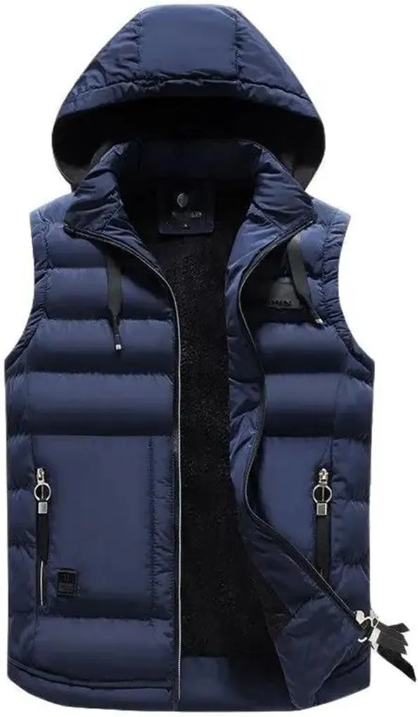Men's Outdoors Vest Cotton-Padded Vest Warm Hooded Waistcoat Coats Vests