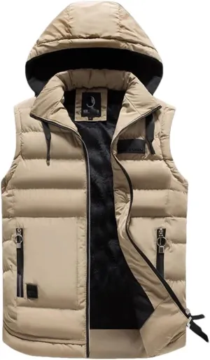 Men's Outdoors Vest Cotton-Padded Vest Warm Hooded Waistcoat Coats Vests