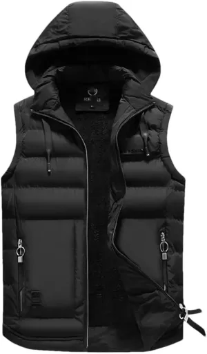 Men's Outdoors Vest Cotton-Padded Vest Warm Hooded Waistcoat Coats Vests