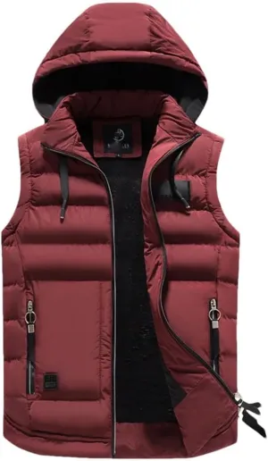 Men's Outdoors Vest Cotton-Padded Vest Warm Hooded Waistcoat Coats Vests