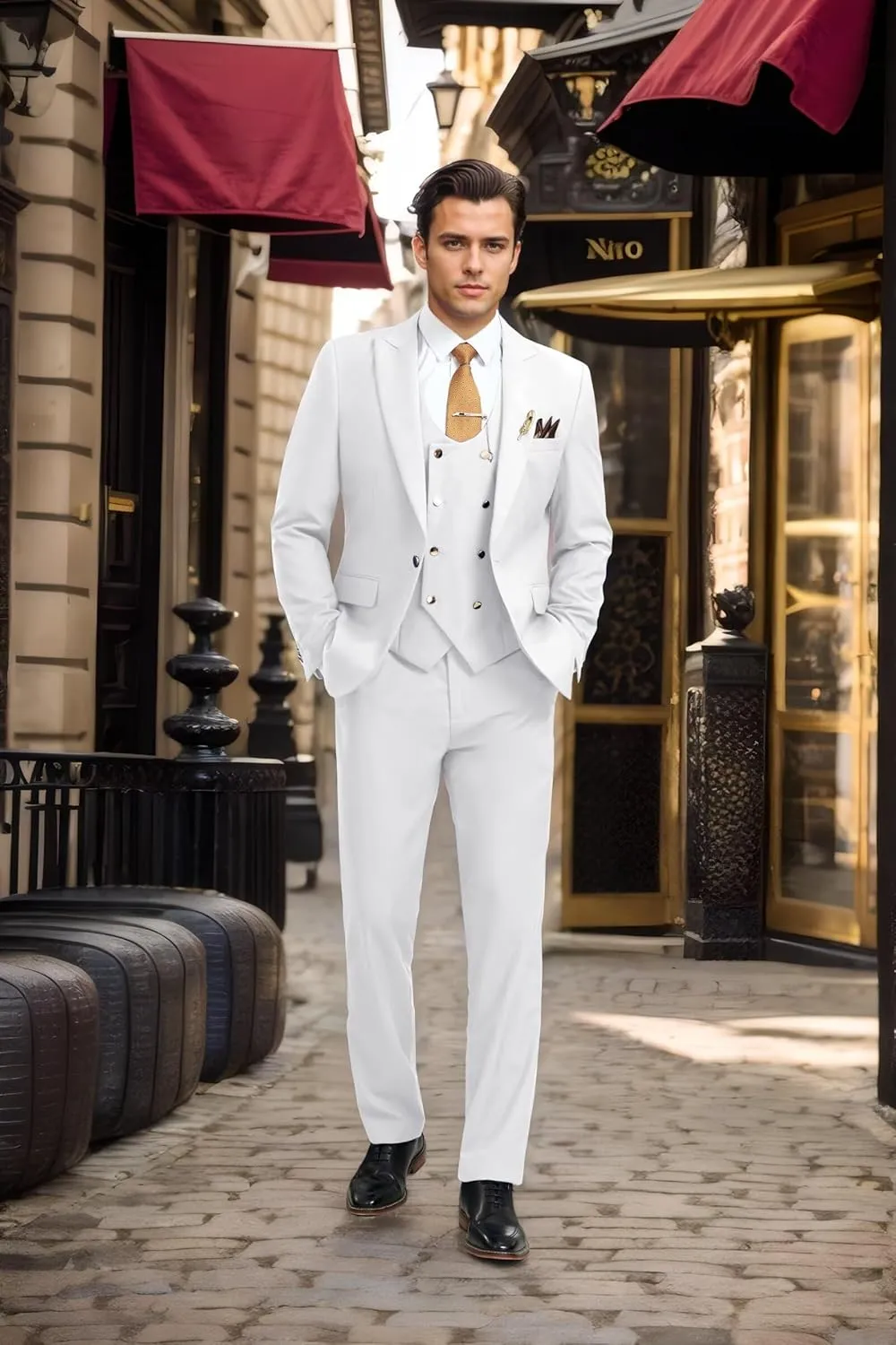 Men's Suits 3 Piece Slim Fit Tuxedo Suit One Button Double Breasted Men Wedding Prom Homecoming Suits Blazer Vest Pants