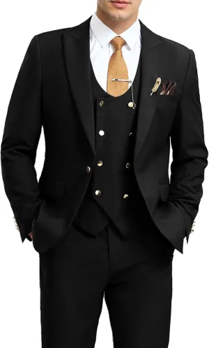 Men's Suits 3 Piece Slim Fit Tuxedo Suit One Button Double Breasted Men Wedding Prom Homecoming Suits Blazer Vest Pants