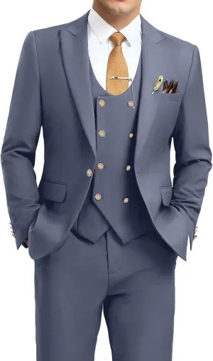 Men's Suits 3 Piece Slim Fit Tuxedo Suit One Button Double Breasted Men Wedding Prom Homecoming Suits Blazer Vest Pants