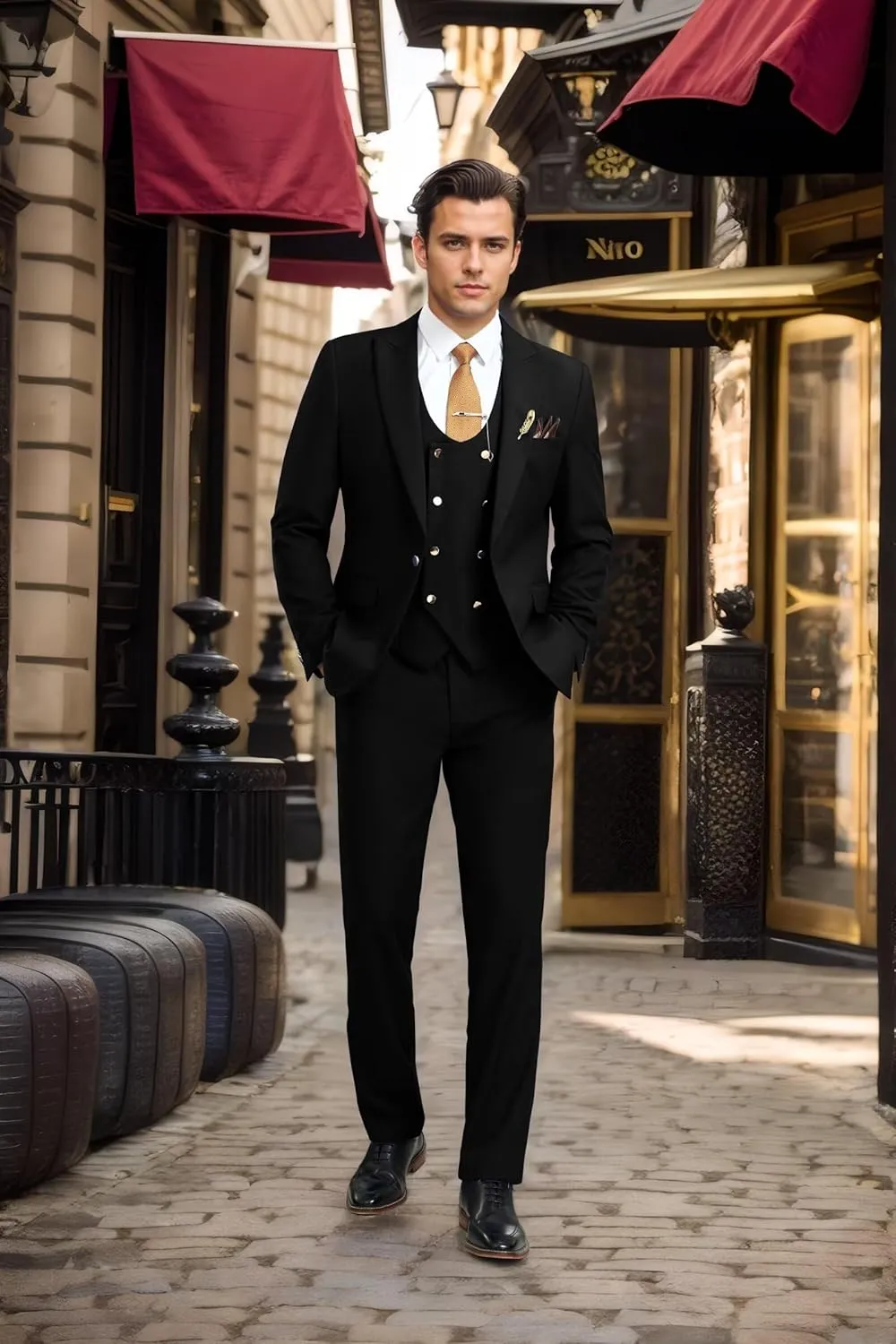 Men's Suits 3 Piece Slim Fit Tuxedo Suit One Button Double Breasted Men Wedding Prom Homecoming Suits Blazer Vest Pants