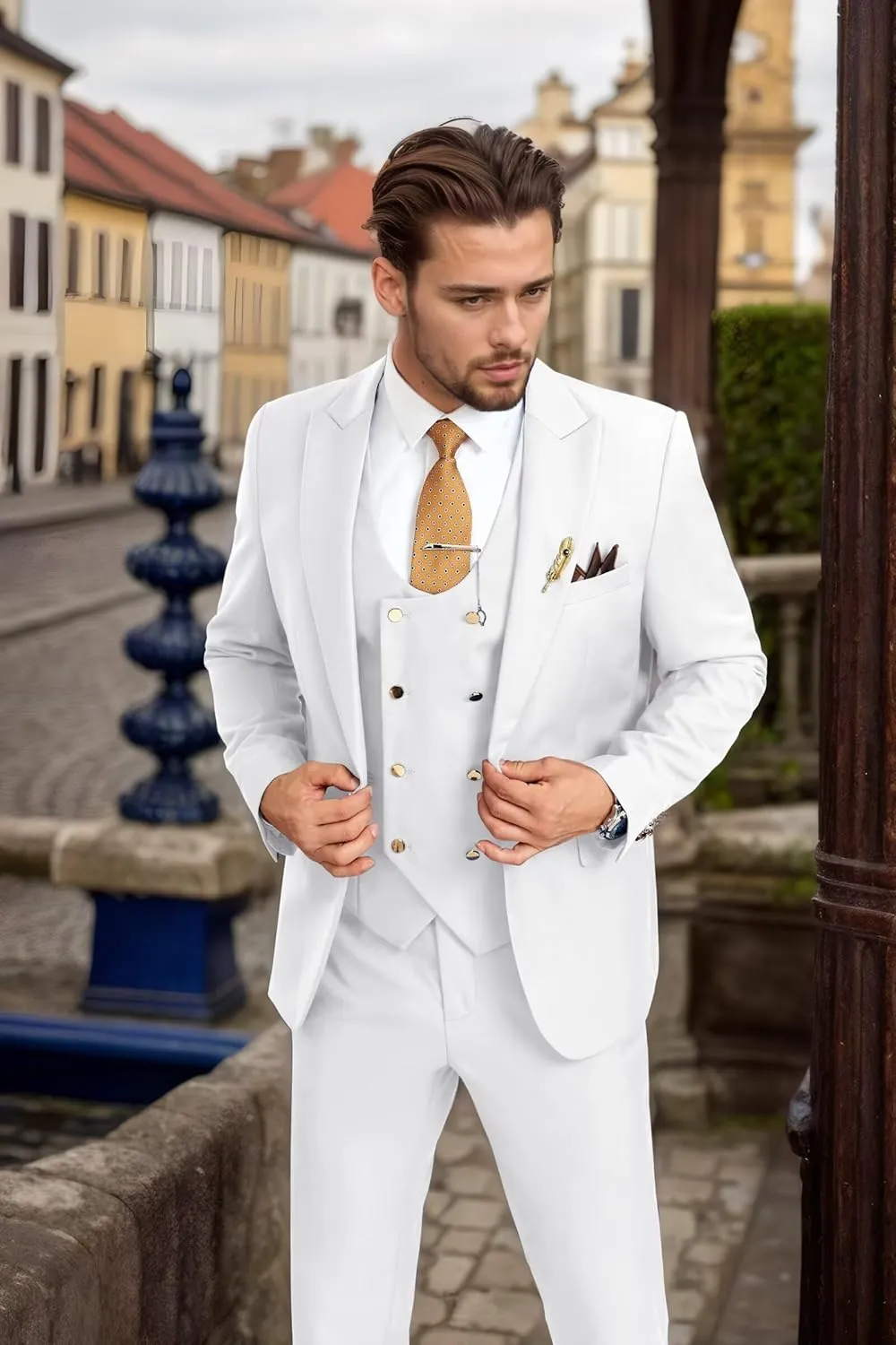 Men's Suits 3 Piece Slim Fit Tuxedo Suit One Button Double Breasted Men Wedding Prom Homecoming Suits Blazer Vest Pants