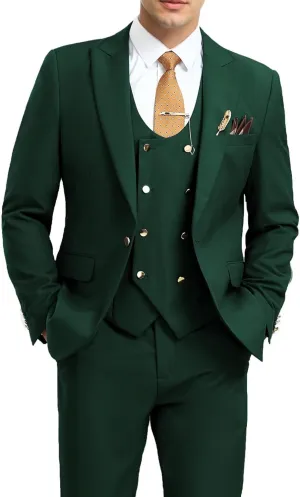 Men's Suits 3 Piece Slim Fit Tuxedo Suit One Button Double Breasted Men Wedding Prom Homecoming Suits Blazer Vest Pants