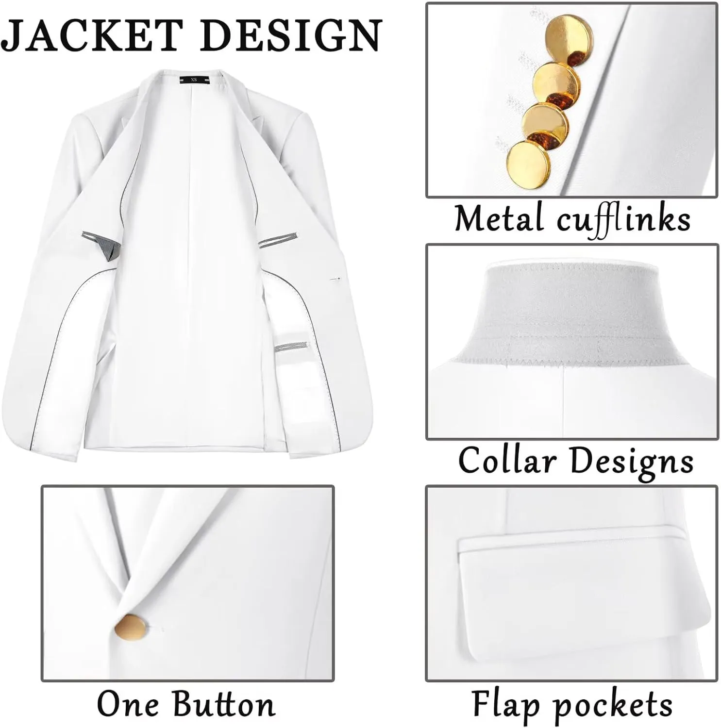 Men's Suits 3 Piece Slim Fit Tuxedo Suit One Button Double Breasted Men Wedding Prom Homecoming Suits Blazer Vest Pants