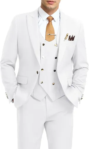 Men's Suits 3 Piece Slim Fit Tuxedo Suit One Button Double Breasted Men Wedding Prom Homecoming Suits Blazer Vest Pants