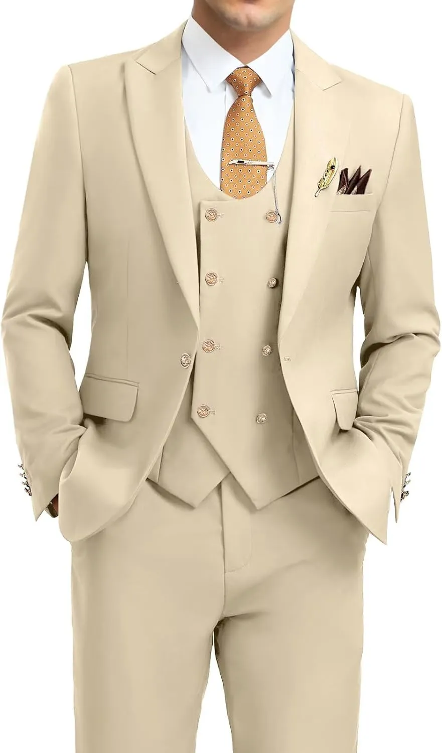 Men's Suits 3 Piece Slim Fit Tuxedo Suit One Button Double Breasted Men Wedding Prom Homecoming Suits Blazer Vest Pants