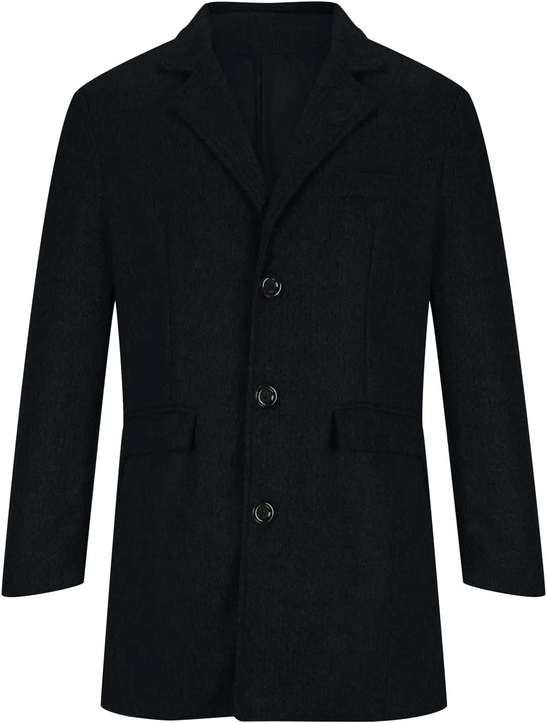 Mens Trench Coat-Slim Fit Notched Lapel Fall Winter Single Breasted Pea Coat Warm Business Long Jacket Overcoat