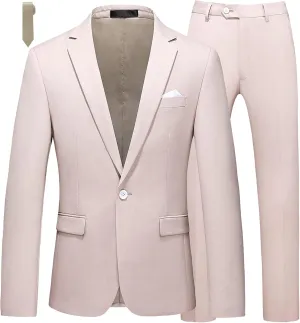 MOGU Men's Slim Fit 2-Piece Tuxedo Suit One-Button Jacket & Pants Set for Wedding, Prom, and Formal Events