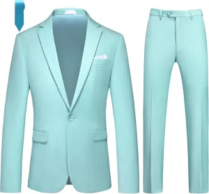 MOGU Men's Slim Fit 2-Piece Tuxedo Suit One-Button Jacket & Pants Set for Wedding, Prom, and Formal Events