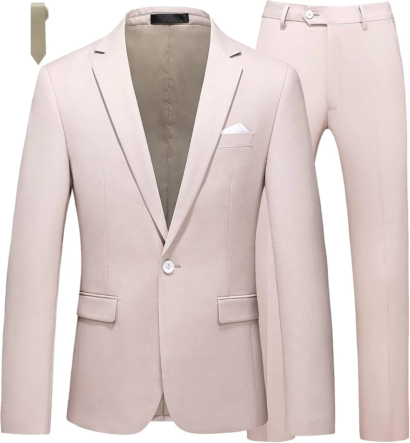 MOGU Men's Slim Fit 2-Piece Tuxedo Suit One-Button Jacket & Pants Set for Wedding, Prom, and Formal Events