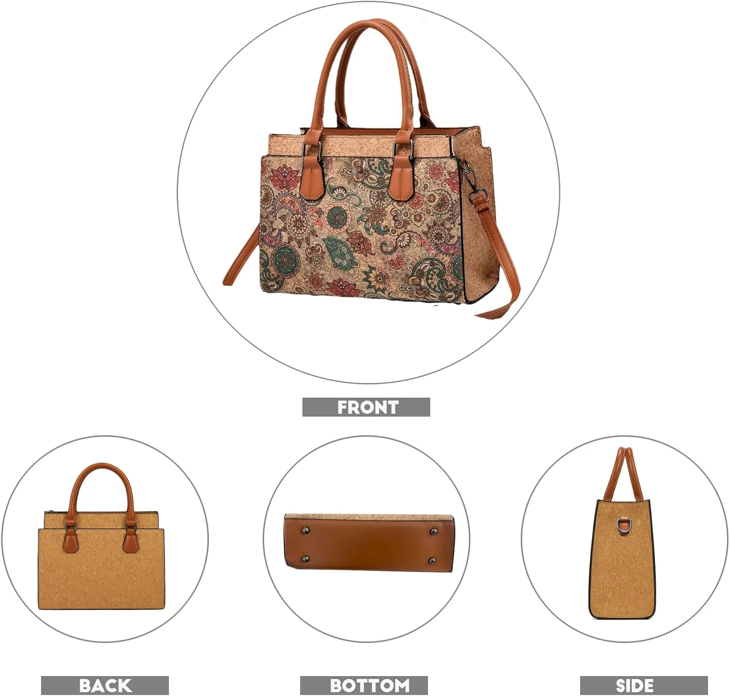 Natural cork Large capacity shoulder bag handbag crossbody