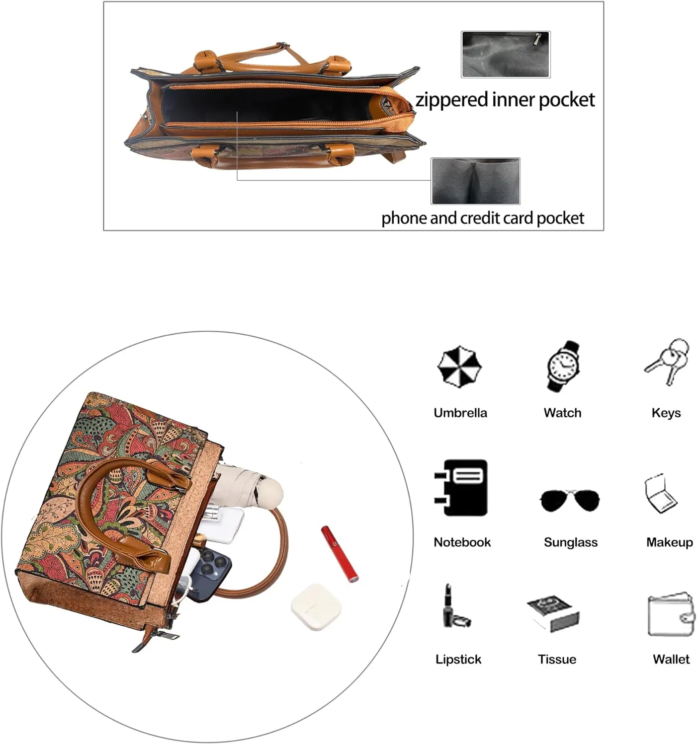 Natural cork Large capacity shoulder bag handbag crossbody