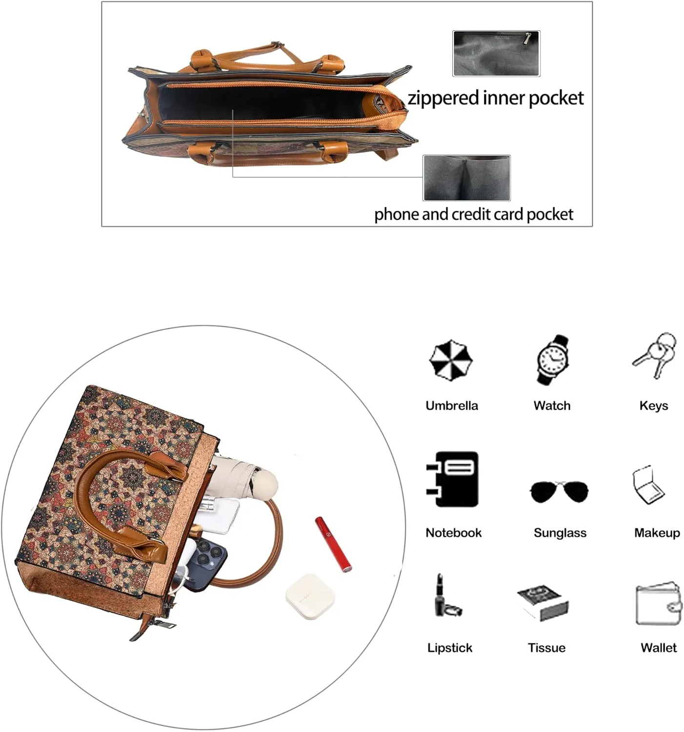 Natural cork Large capacity shoulder bag handbag crossbody