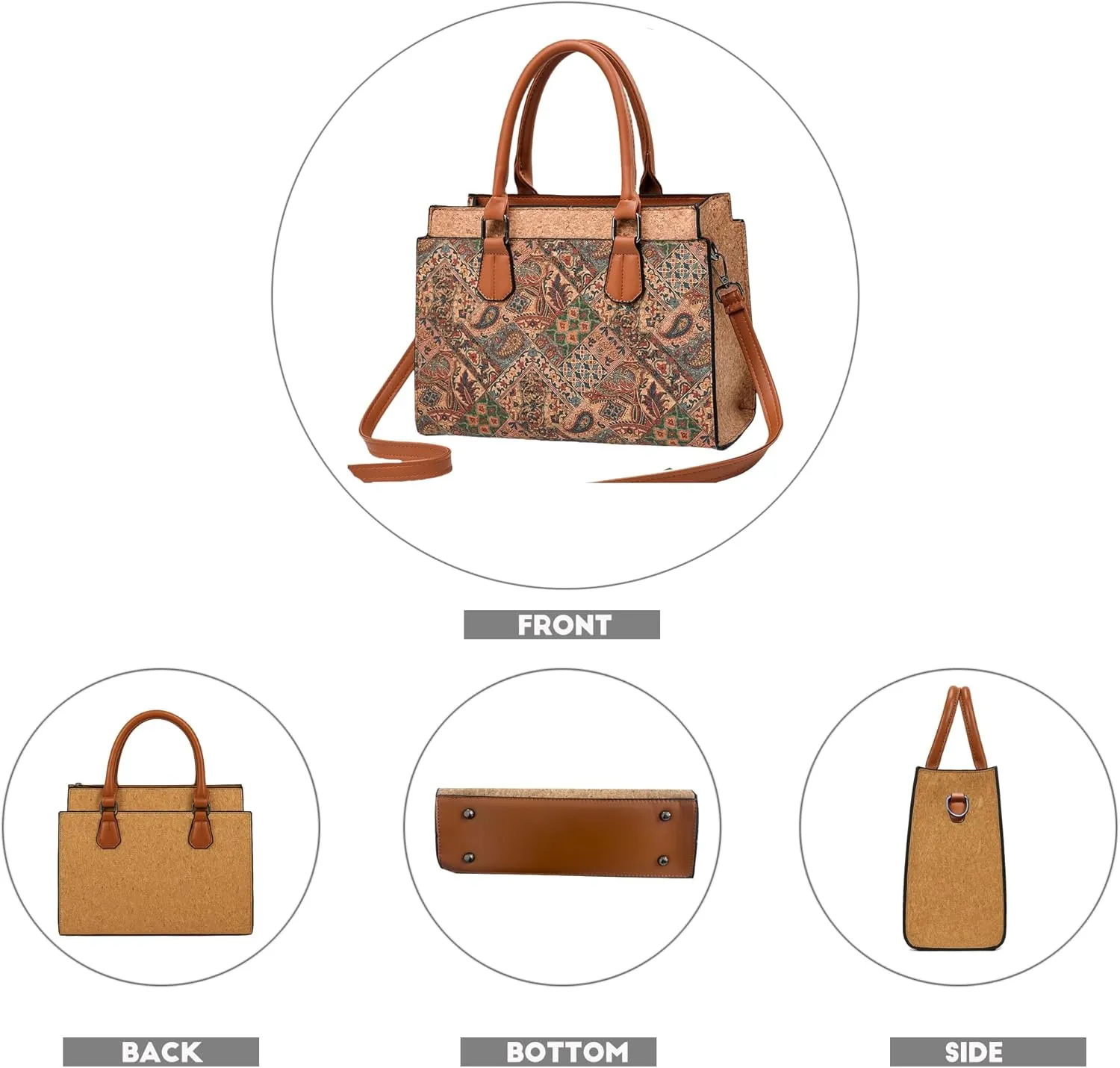 Natural cork Large capacity shoulder bag handbag crossbody