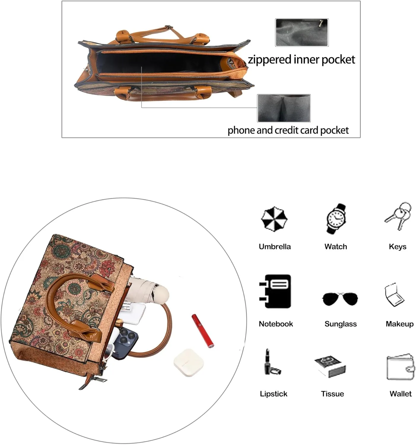 Natural cork Large capacity shoulder bag handbag crossbody