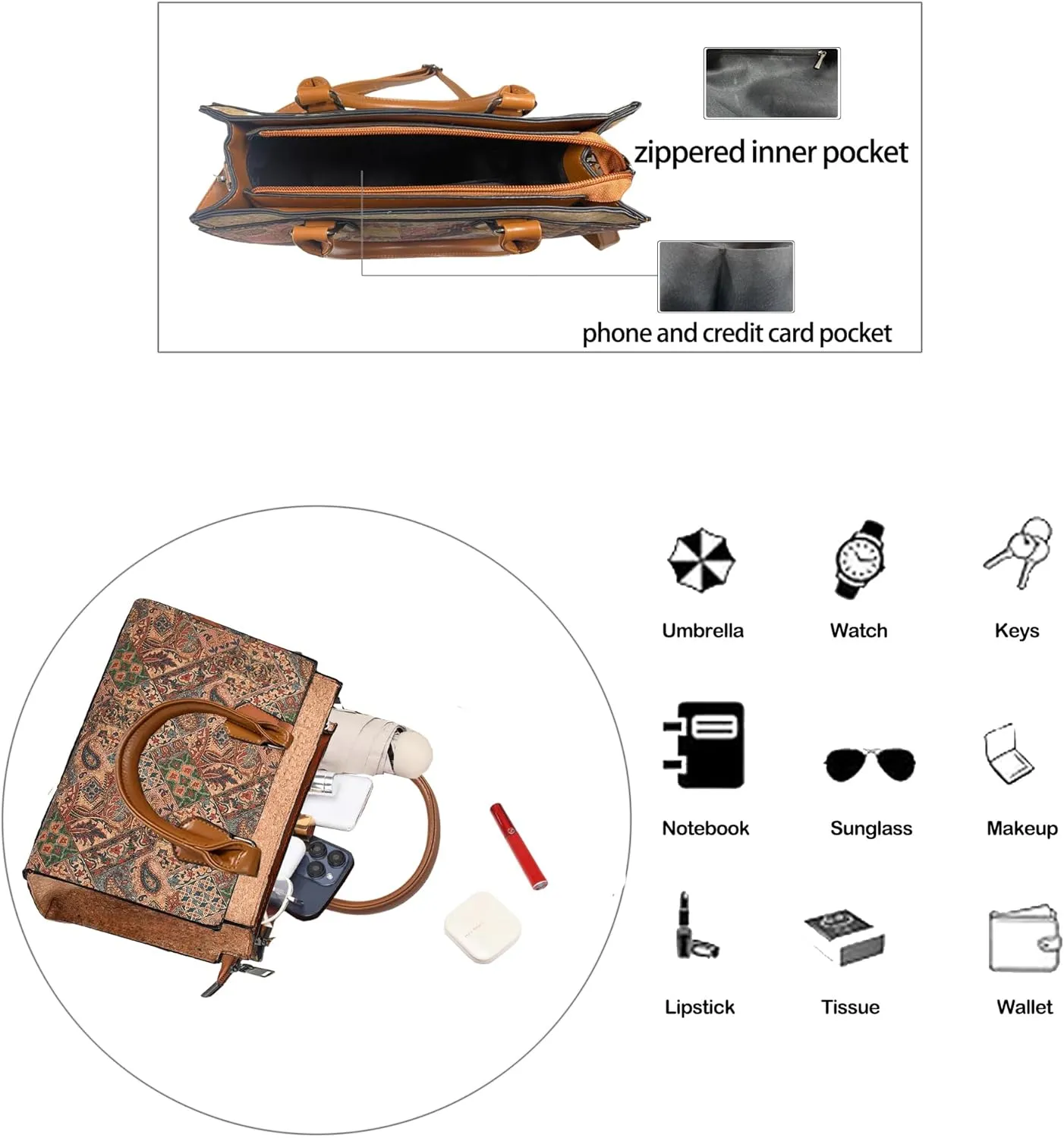 Natural cork Large capacity shoulder bag handbag crossbody