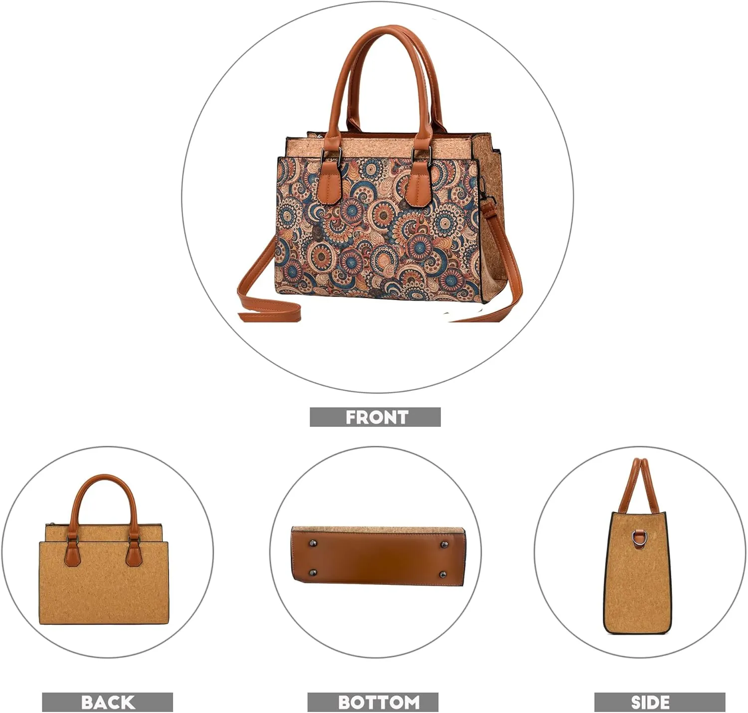 Natural cork Large capacity shoulder bag handbag crossbody