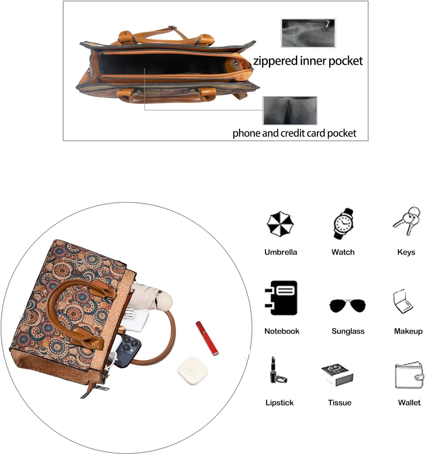 Natural cork Large capacity shoulder bag handbag crossbody