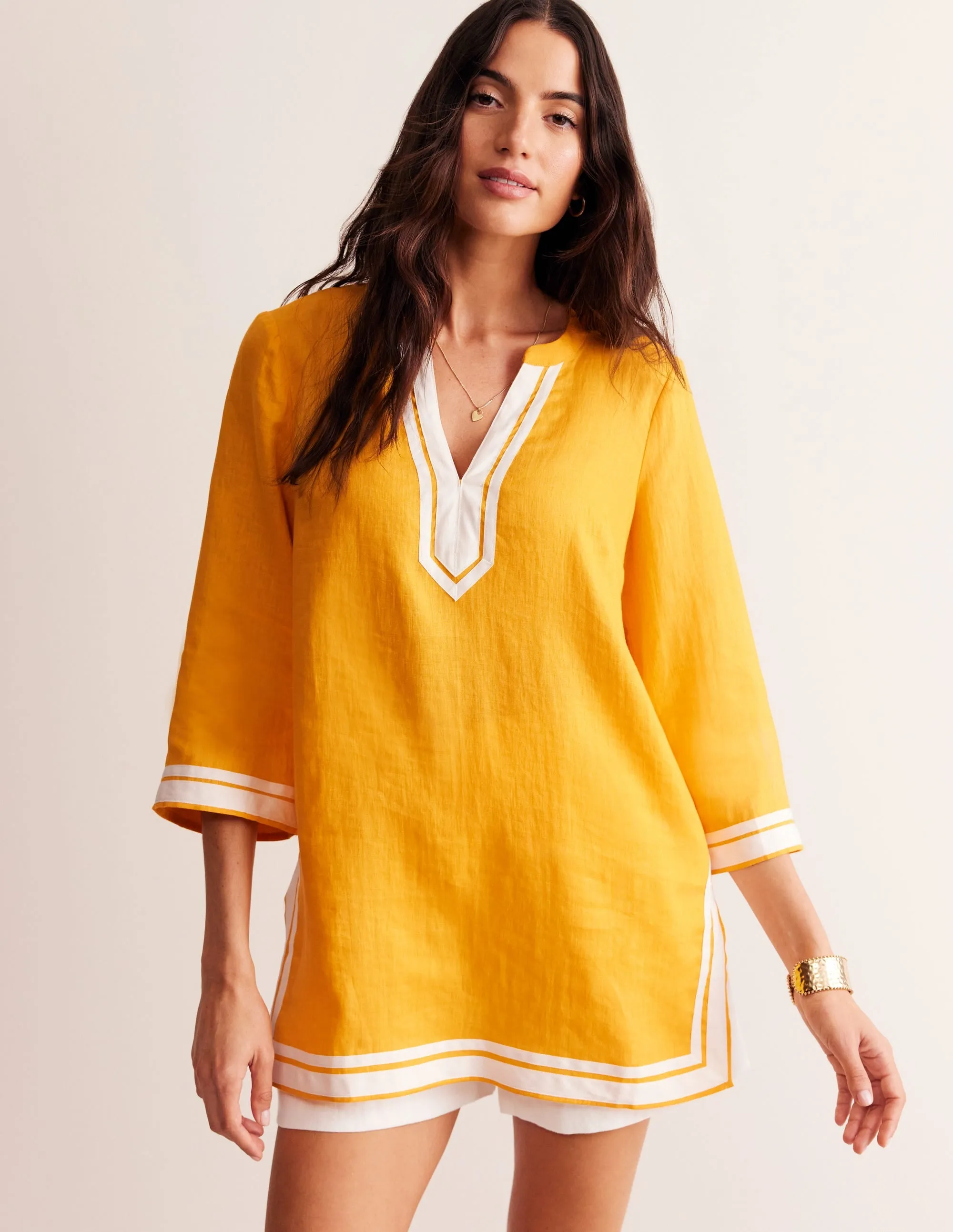 Neck Detail Tunic Top-Artisan's Gold, Ivory