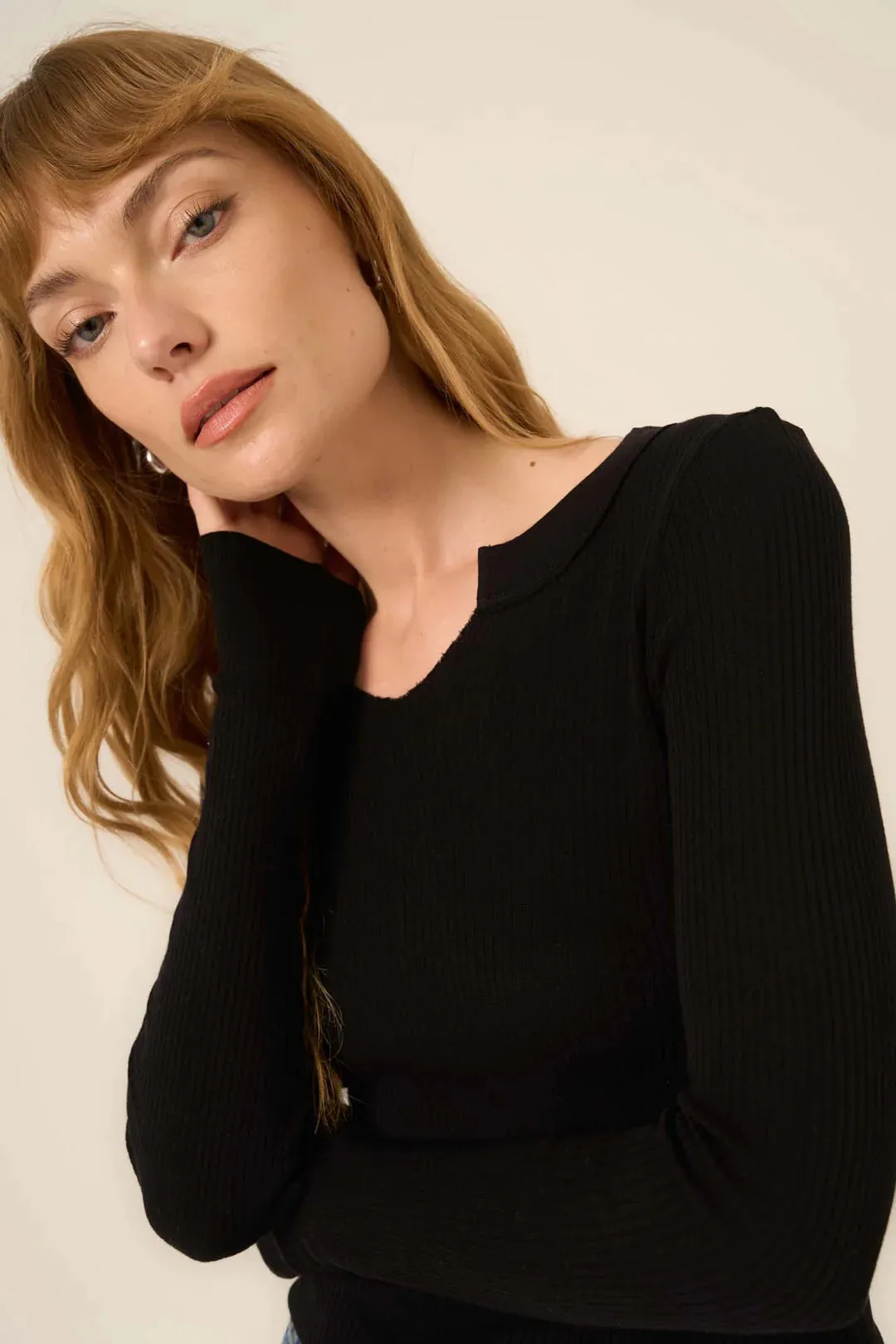 Notch Neck Long Sleeve