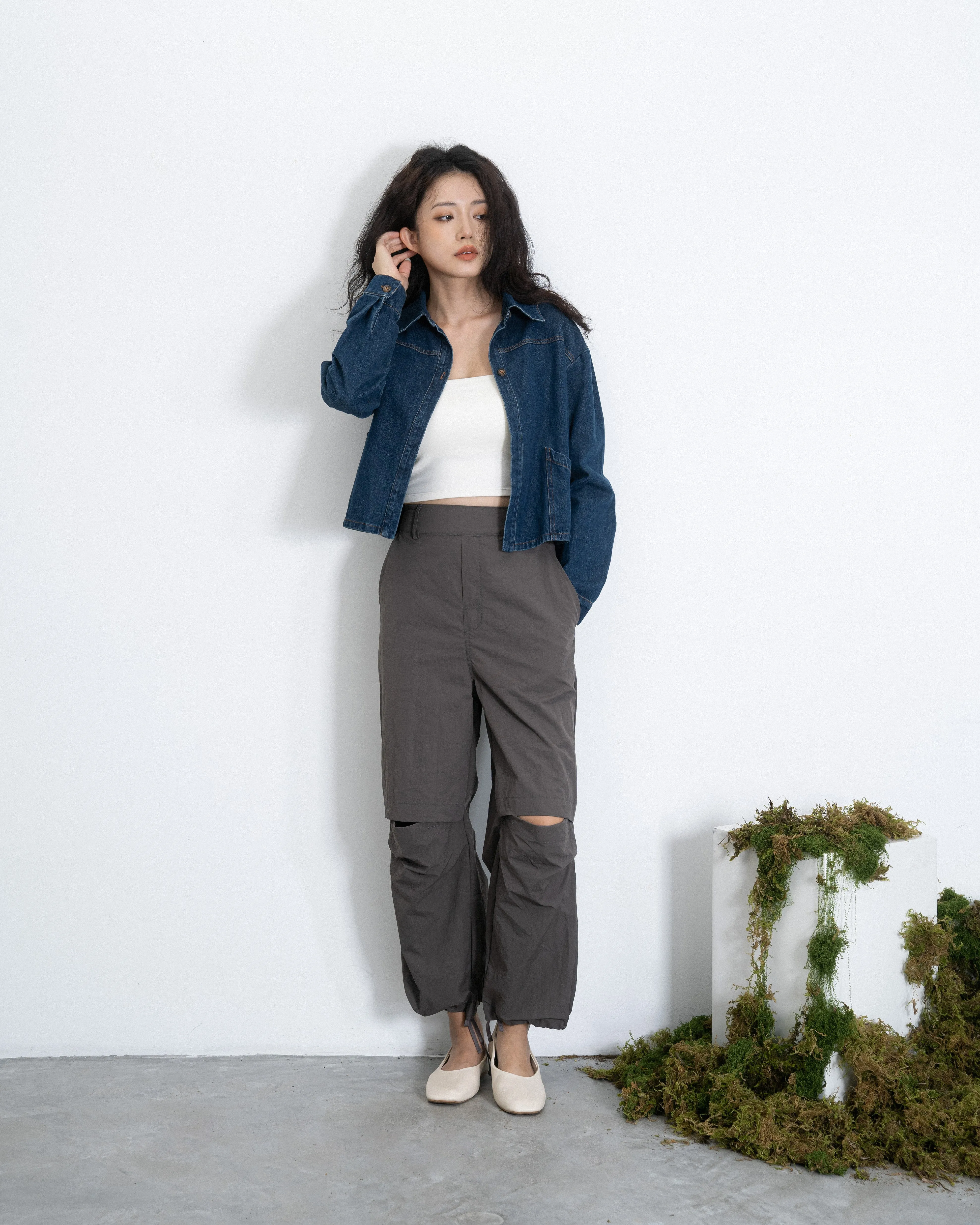 Nylon Open Knee Pants (Khaki Grey)