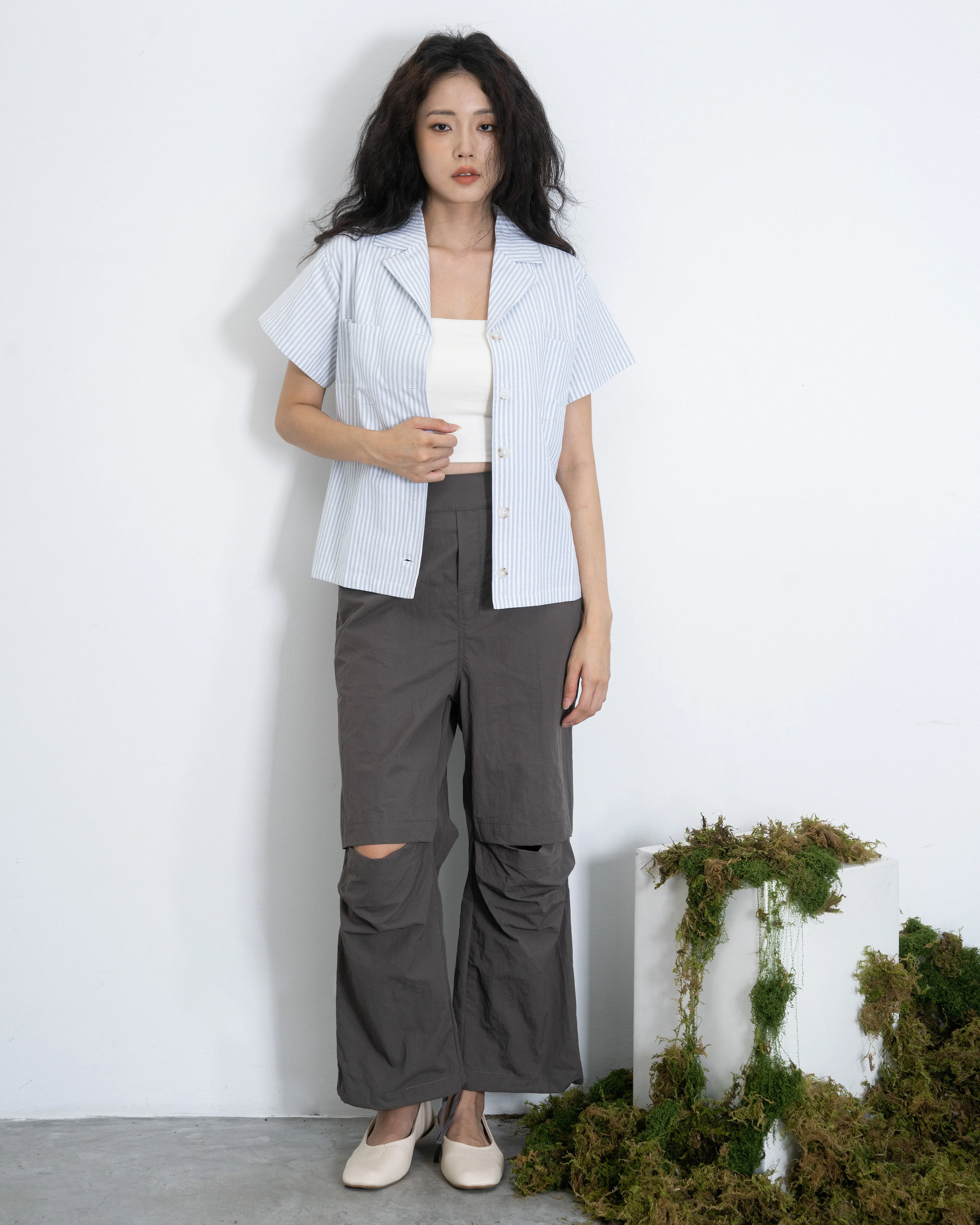 Nylon Open Knee Pants (Khaki Grey)