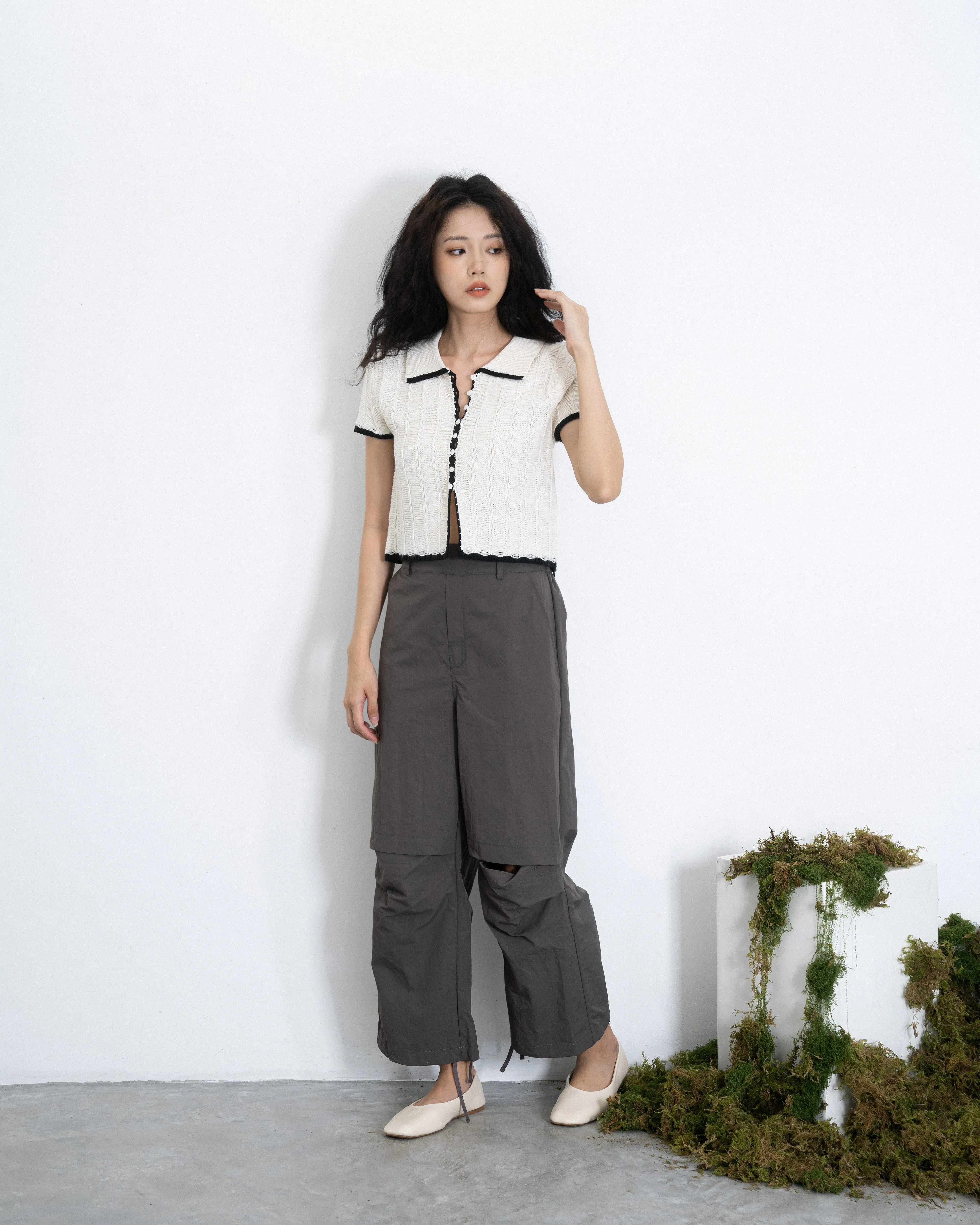 Nylon Open Knee Pants (Khaki Grey)