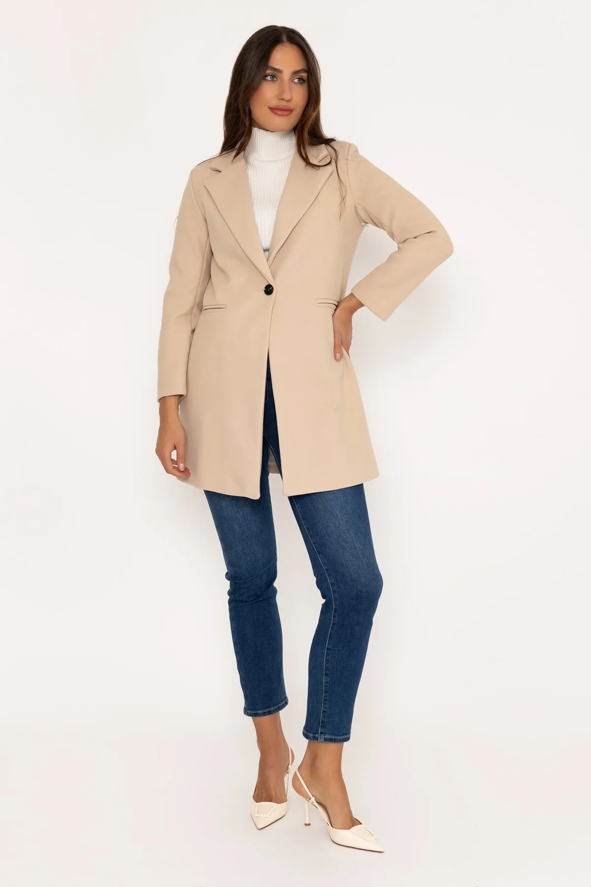 One Button Coat in Beige
