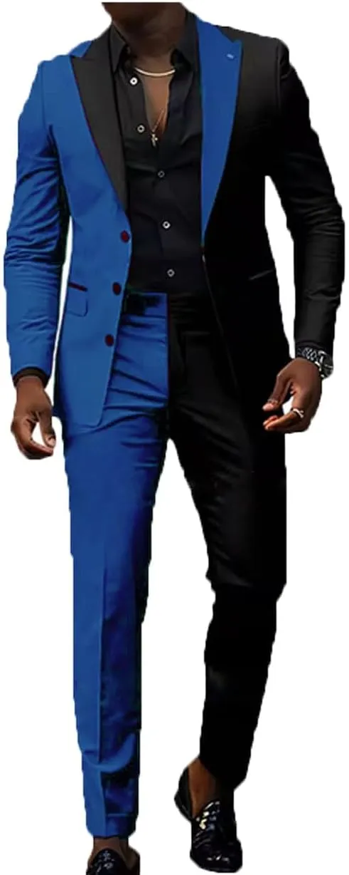 ORBITRAY Splice Color Men Suits Wedding Peaked Lapel 3 Buttons Groom Tuxedo Slim Bridegroom Suits 2 Pcs Jacket Pants