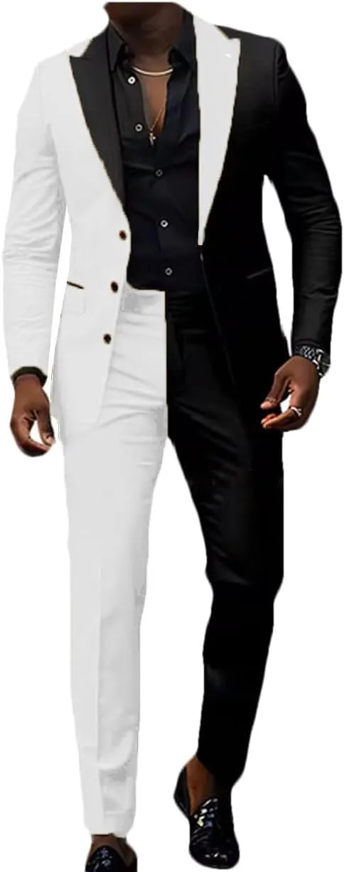 ORBITRAY Splice Color Men Suits Wedding Peaked Lapel 3 Buttons Groom Tuxedo Slim Bridegroom Suits 2 Pcs Jacket Pants