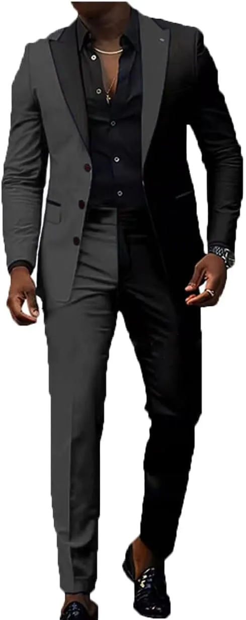 ORBITRAY Splice Color Men Suits Wedding Peaked Lapel 3 Buttons Groom Tuxedo Slim Bridegroom Suits 2 Pcs Jacket Pants