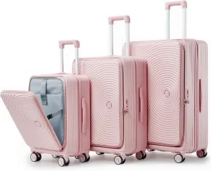 Premium 3-Piece Luggage Set (20/24/28") with TSA Lock | Expandable Carry-On Hardshell Suitcase | 100% PC Material, Spinner Wheels, Front Pocket & Lightweight Design (Pink)