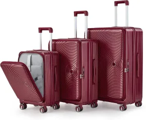 Premium 3-Piece Luggage Set (20/24/28") with TSA Lock | Expandable Carry-On Hardshell Suitcase | 100% PC Material, Spinner Wheels, Front Pocket & Lightweight Design (Wine Red)